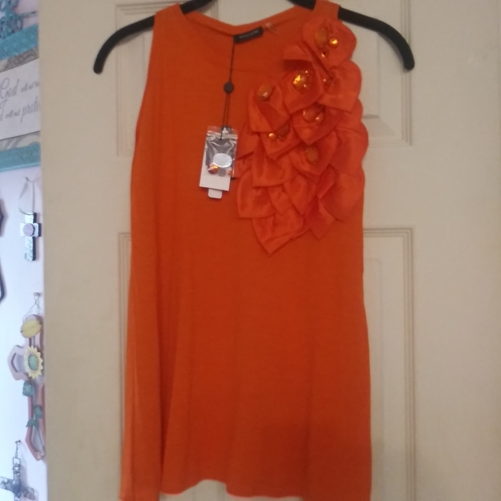 Magaschoni Cashmere Silk Sleeveless Sweater Top Tank Orange nectarine Small